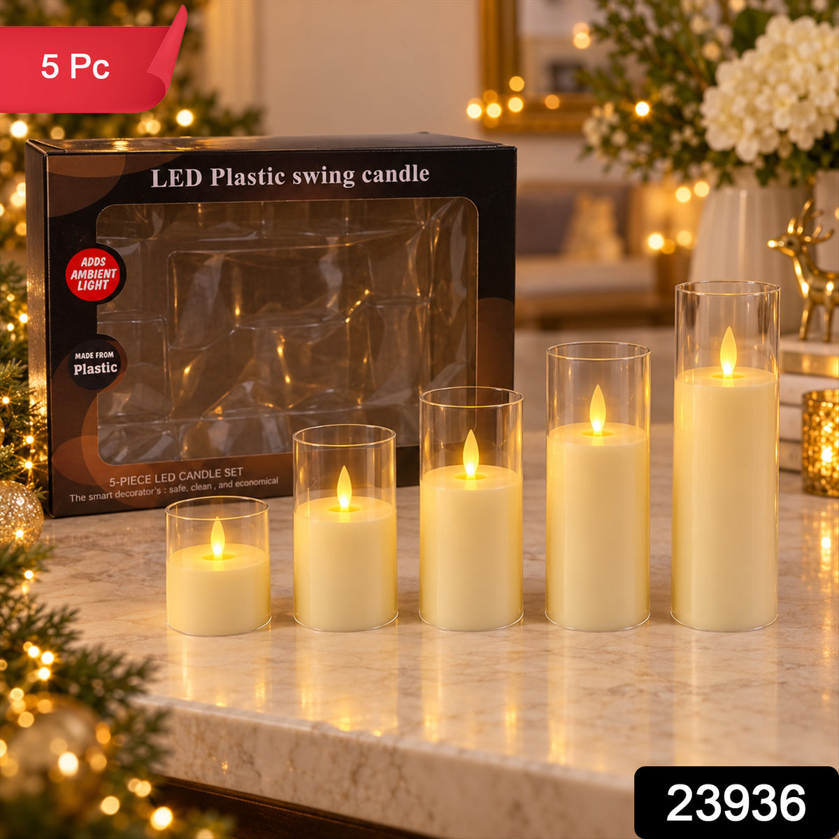 Flameless LED swing candle set with clear plastic sleeves 2