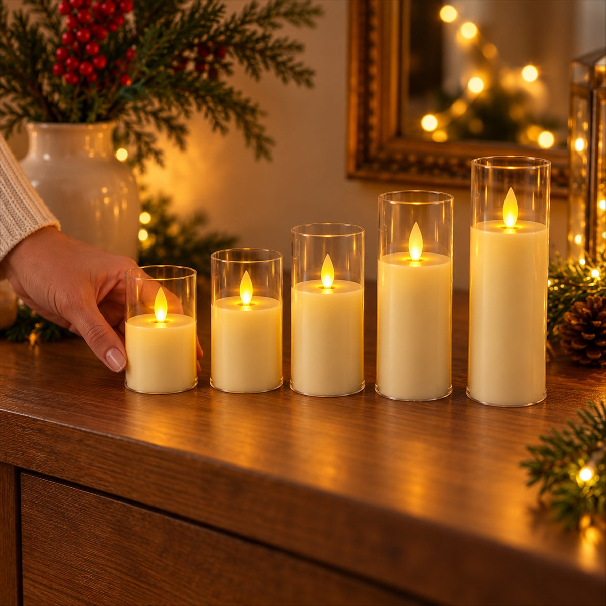 Flameless LED swing candle set with clear plastic sleeves 8