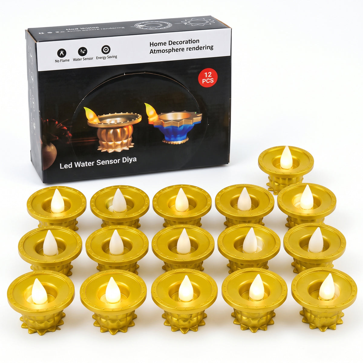 Golden water sensor LED diya 04