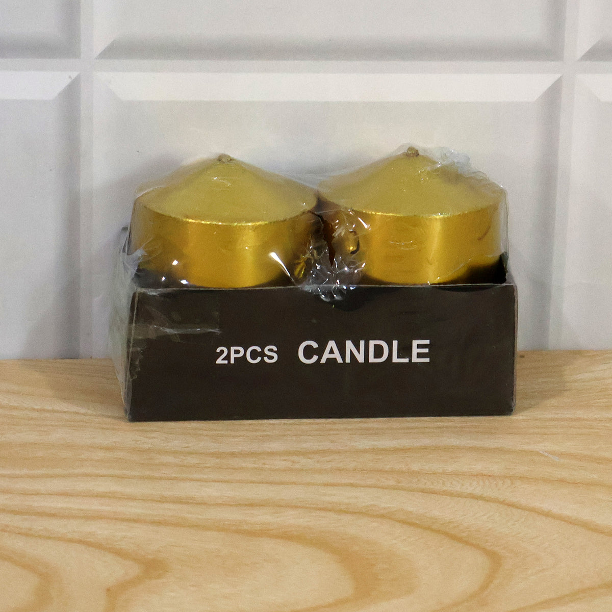 Golden decorative wax pillar candles actual product