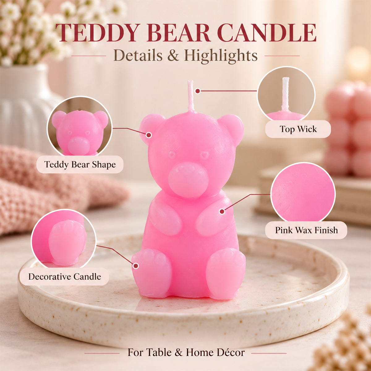 Small teddy bear shape decorative wax candle 06