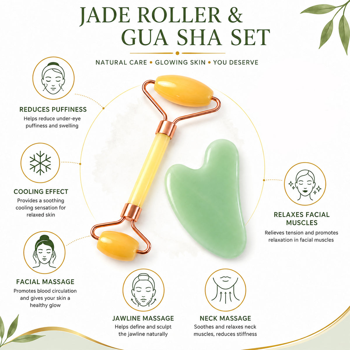 Facial roller and gua sha feature illustration