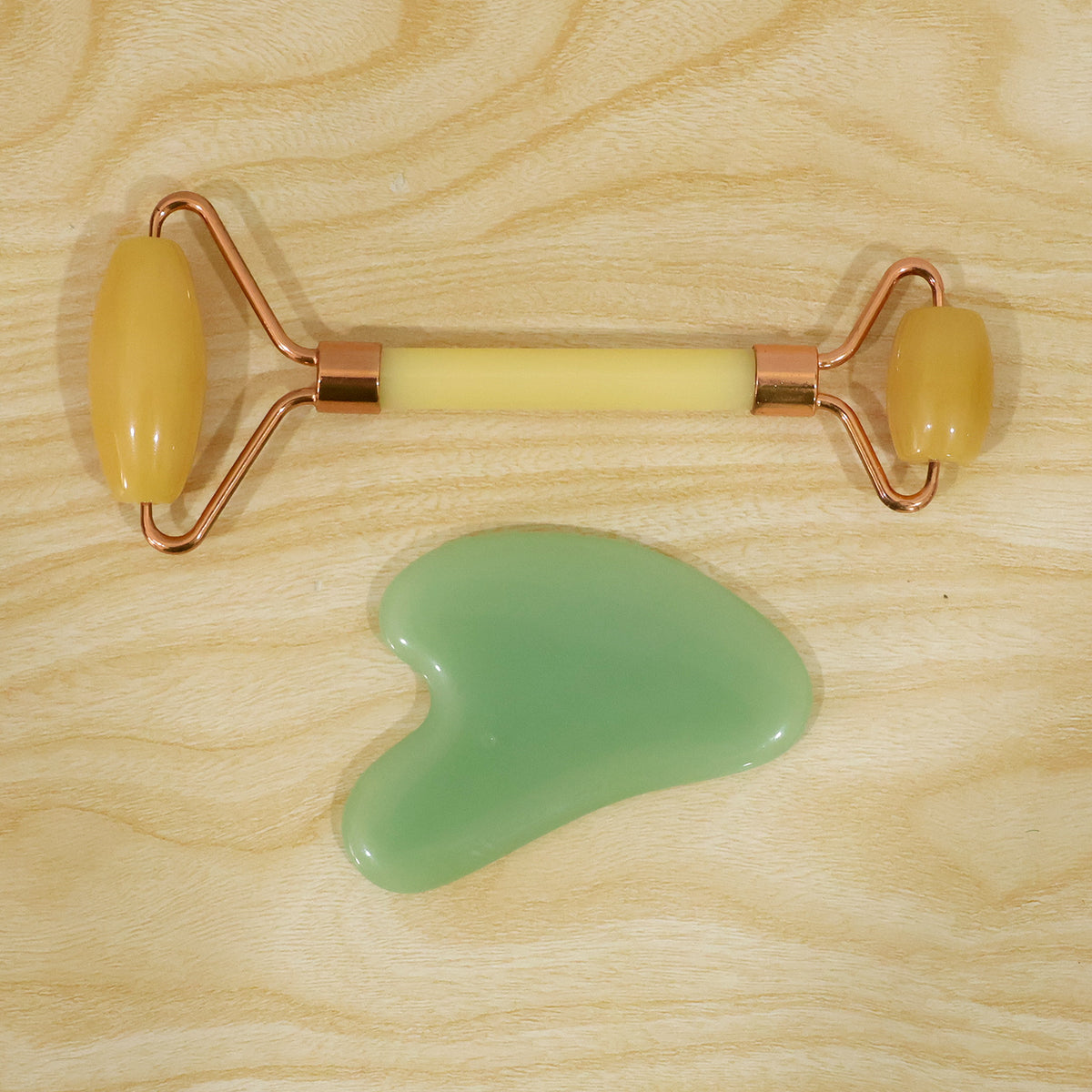 Actual photograph of facial roller and gua sha