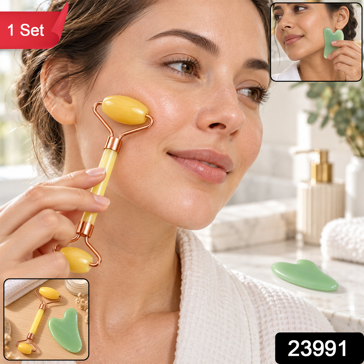 Facial roller and gua sha set with product code 23991