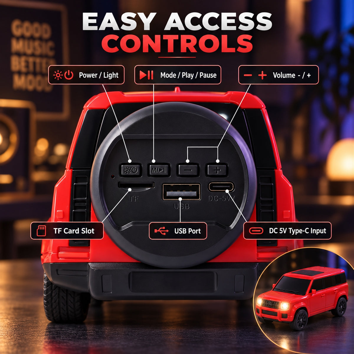 Car shaped wireless speaker features - view 9
