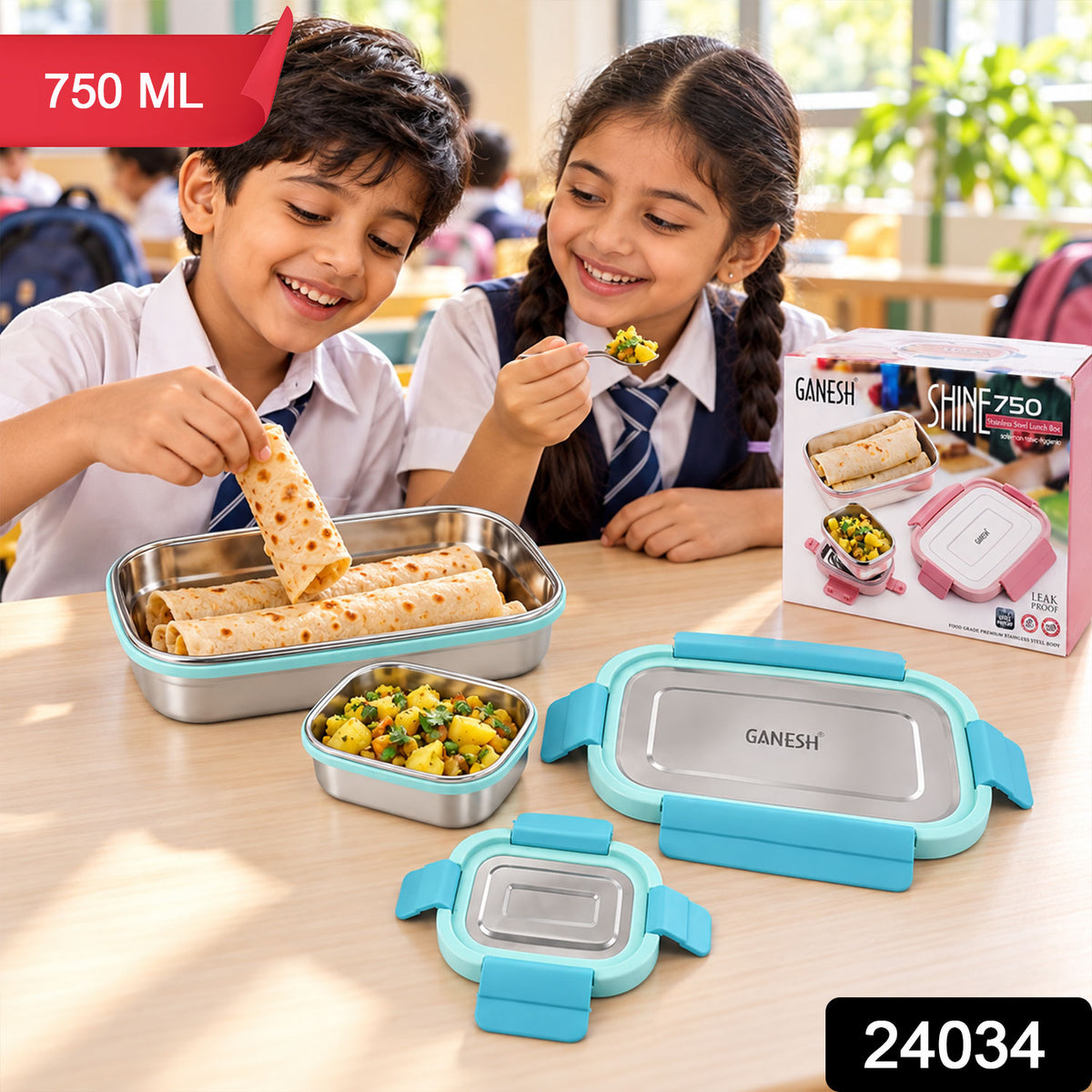 Stainless steel lunch box set with side container.