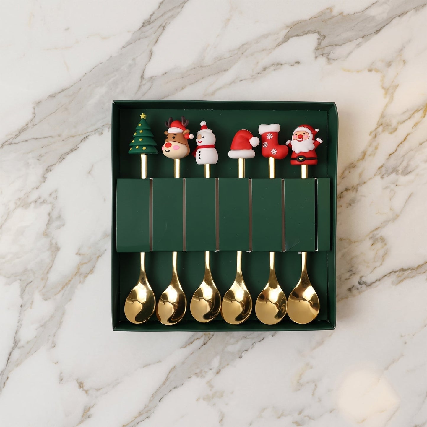 Golden Cartoon Spoon Set with Gift Box Steel Dessert Coffee Tea Spoons (6 Pc Set)