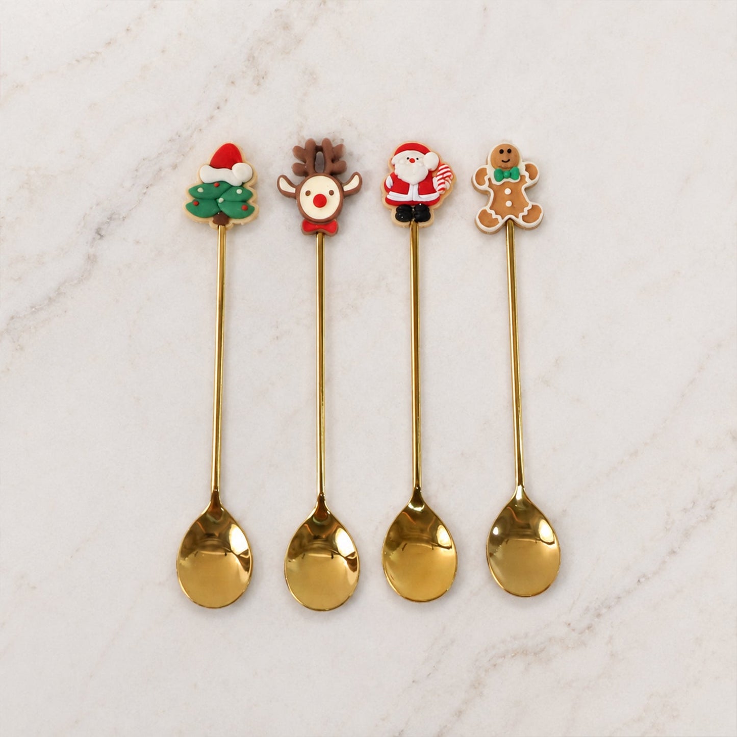 Mix Golden Cartoon Spoon Set with Gift Box Steel Dessert Coffee Tea Spoons (4 Pc Set)