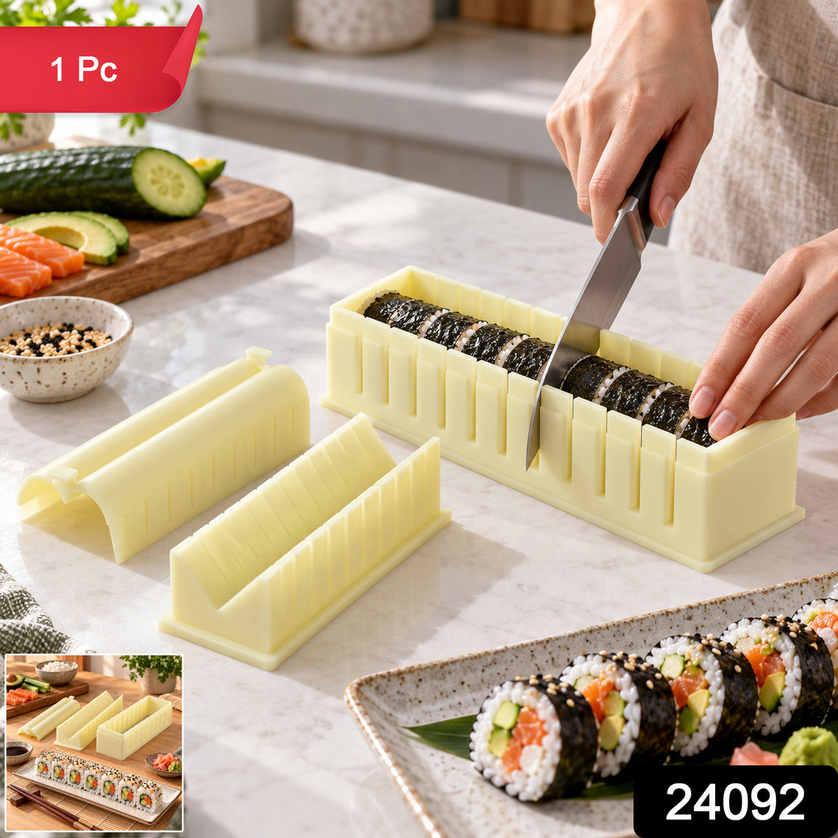 Sushi roll maker mold with removable press and slicing guide, supplied SKU photo
