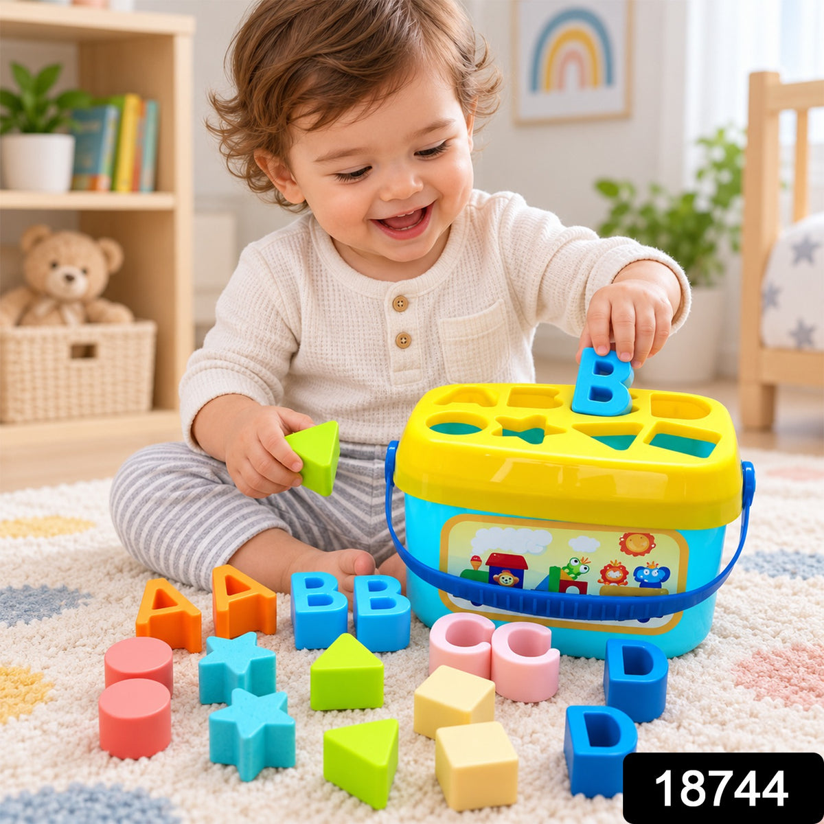 Baby Shape Sorter Toy with Geometric Stacking Blocks (16 Pc)