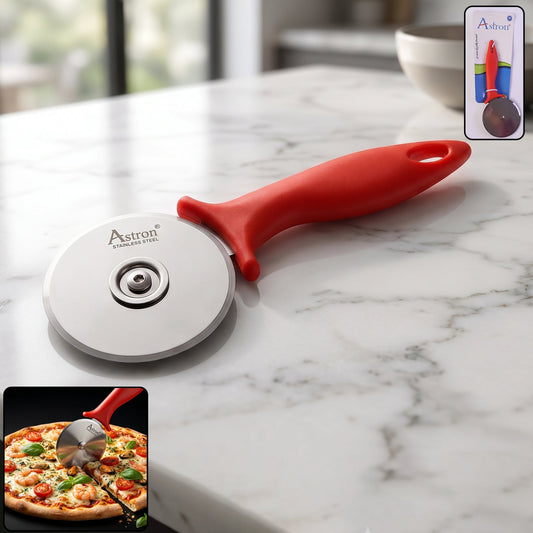 Stainless steel pizza cutter with plastic handle