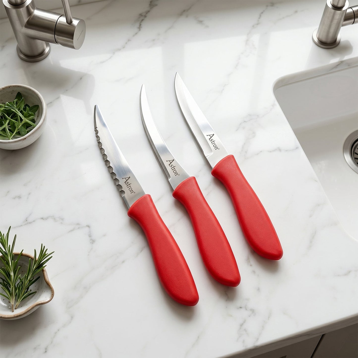 SS Classic Kitchen Knife Set Stainless Steel with Plastic Handle Combo (3 Pc)