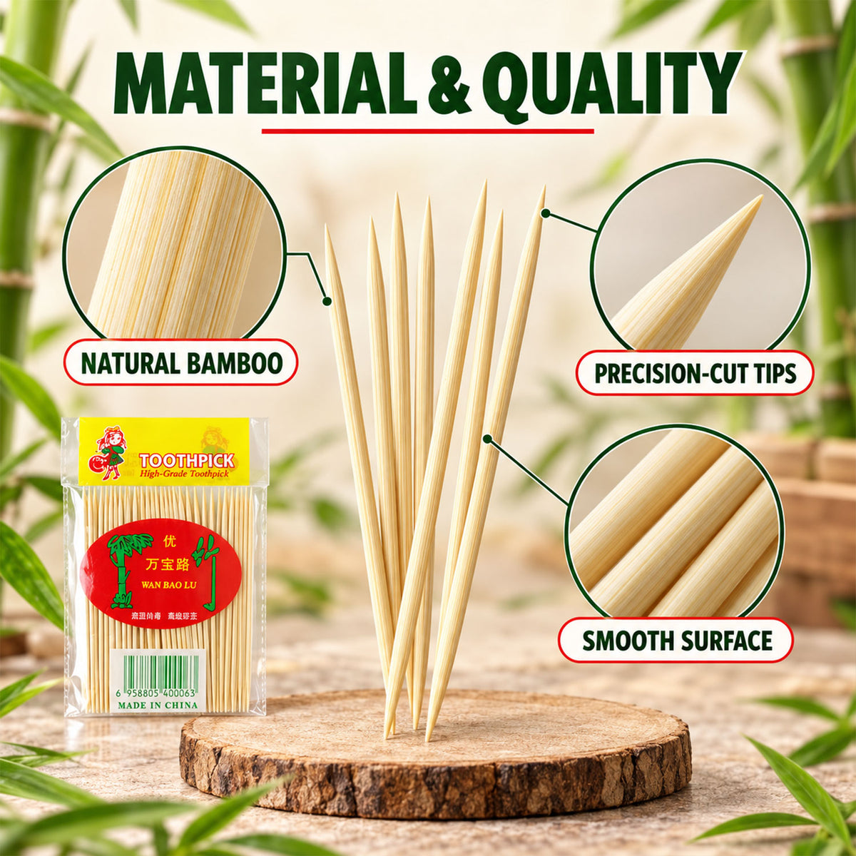 Double pointed wooden toothpick details - view 04