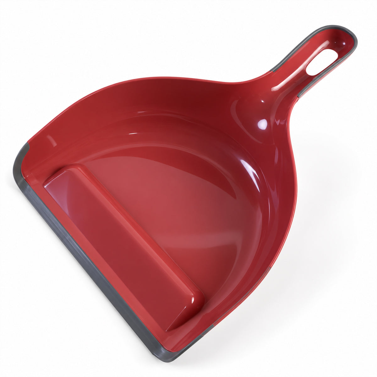Dust pan with flexible front edge and hanging handle 5