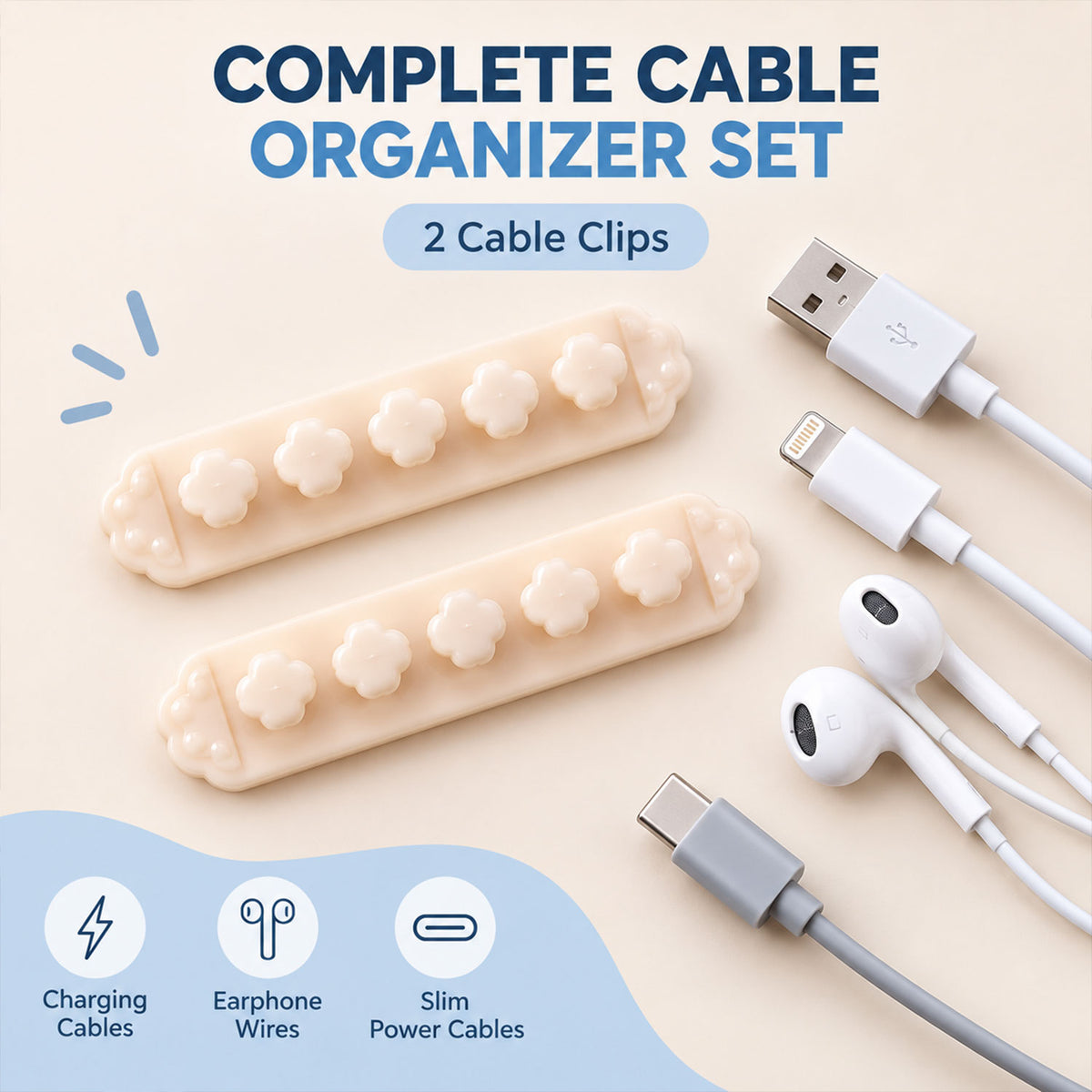 Plastic cable organizer clips for desk