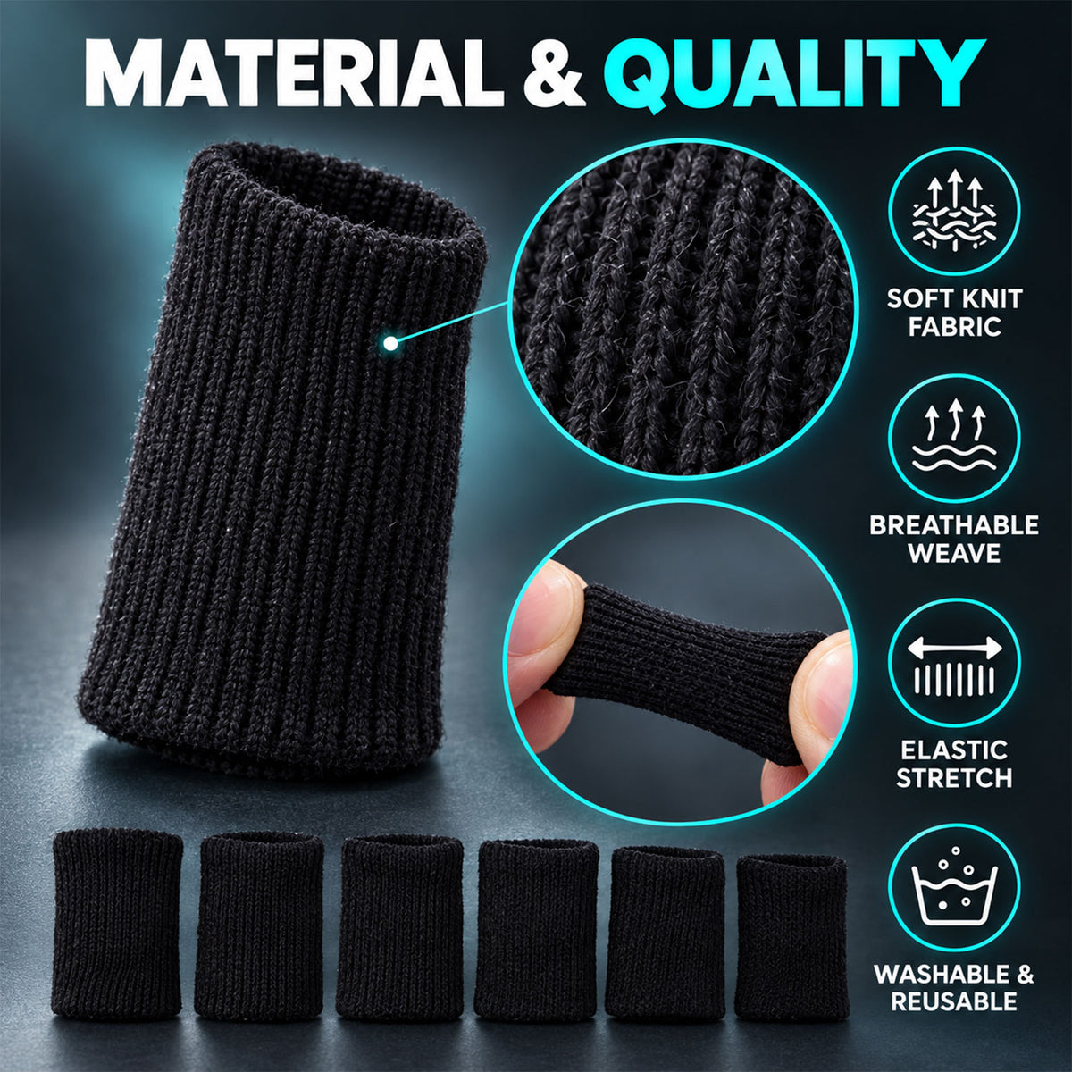 Stretchable knit fabric details of finger sleeves