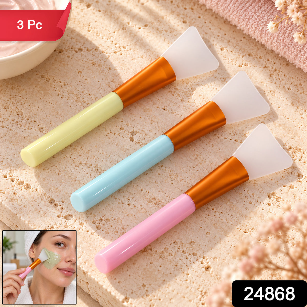 Silicone Face Mask Brush Set for Even Skincare Application at Home and Salon (3 Pc)