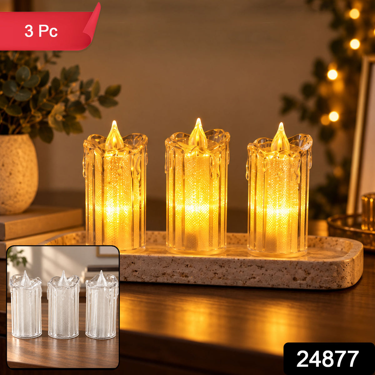 Decorative Flameless LED Candles with Warm Glow for Home and Events (3 Pc Set)