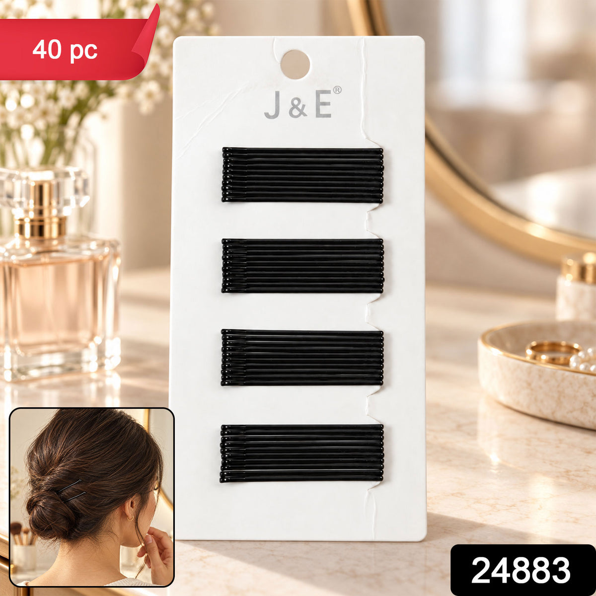 Metal Hair Pins with Rounded Tips for Bun Updo and Everyday Hair Styling (40 Pc)