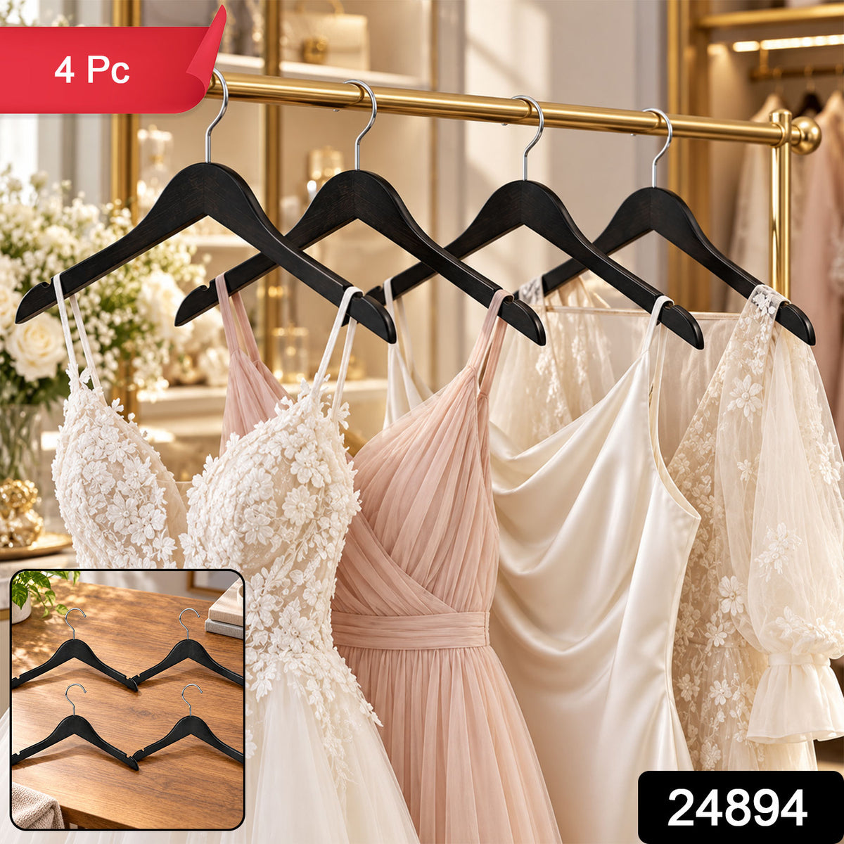 Clothes hangers with metal hooks - SKU and 4 Pc set