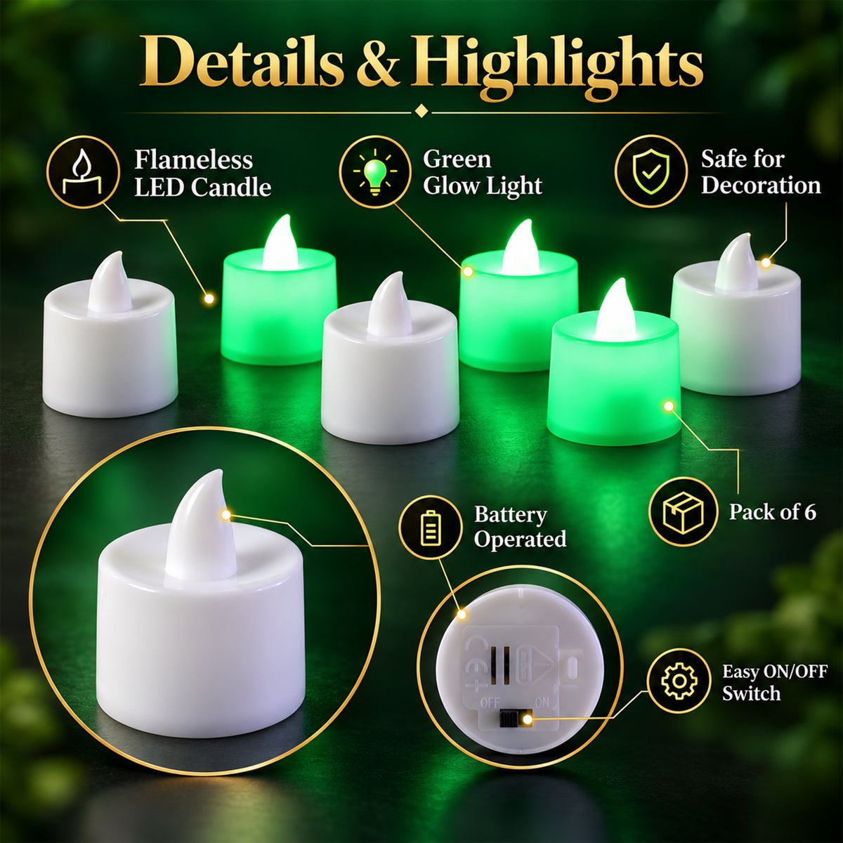 Green flameless LED tealights - product view 06