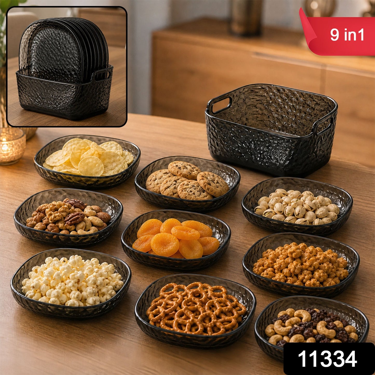 9 in 1 Snack Serving Plate Set with Separate Compartments (1 Set)