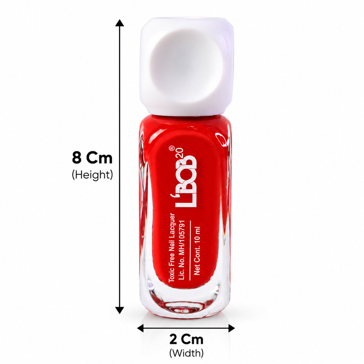 Red glossy nail polish, 10 ML, dimensions