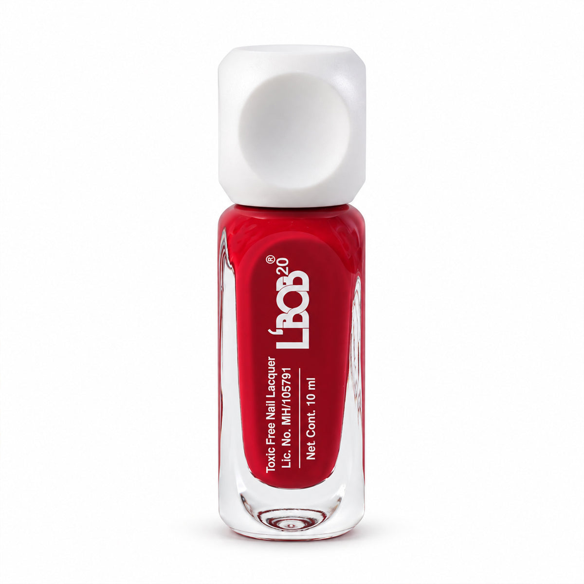 Red glossy nail polish, 10 ML, white background view