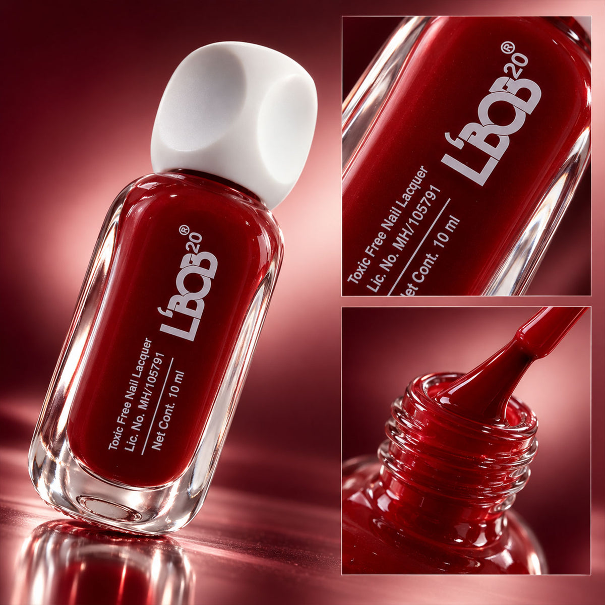 Dark Red glossy nail polish, 10 ML, product detail view 4