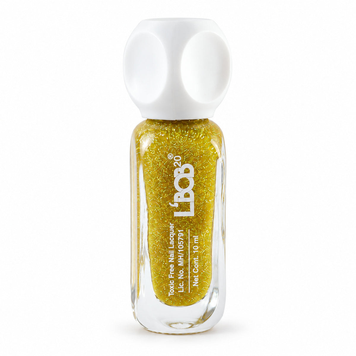 Gold glitter nail polish, 10 ML, white background view
