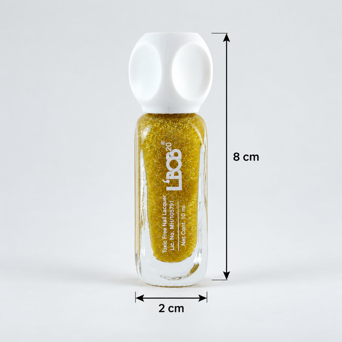 Gold glitter nail polish, 10 ML, bottle dimensions