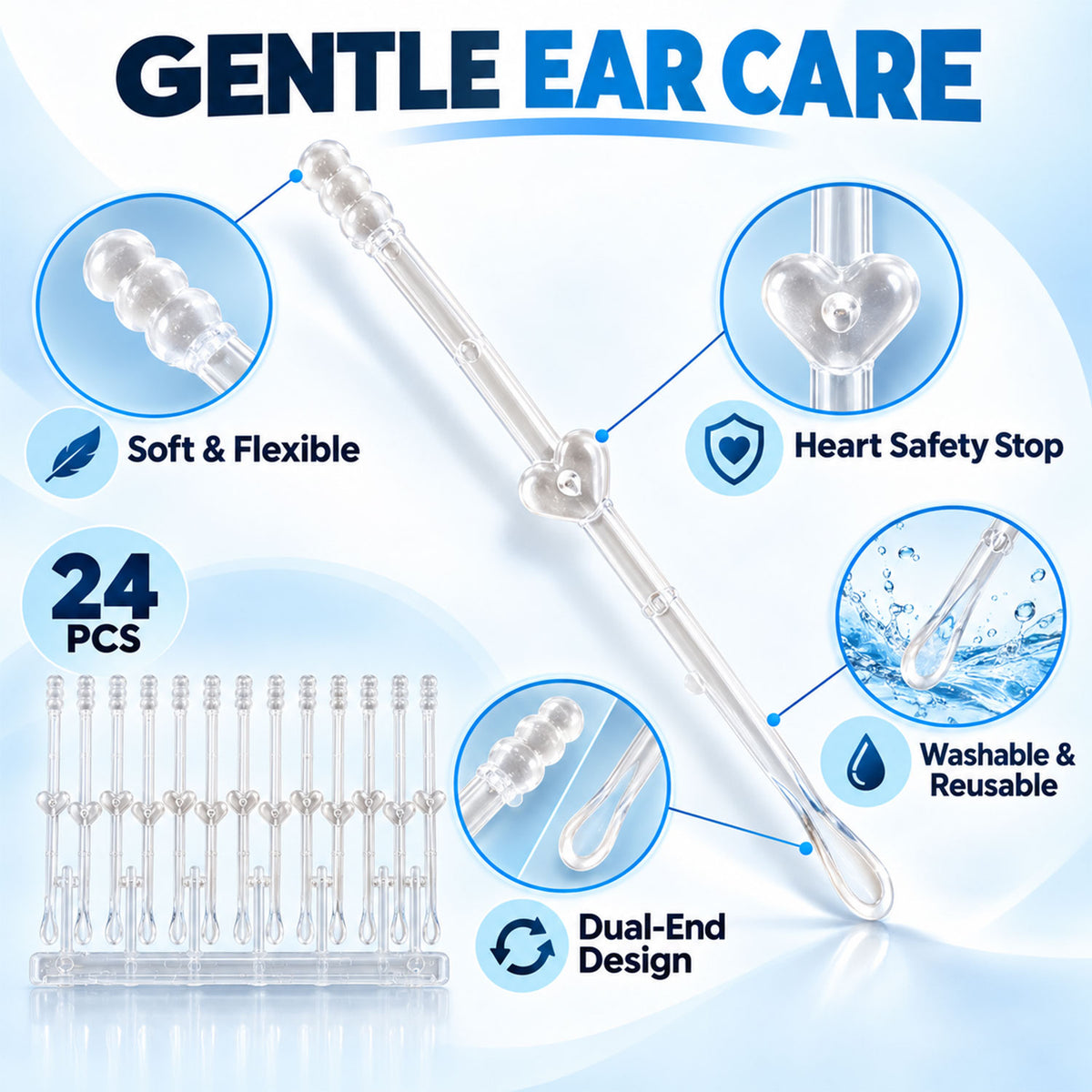 Dual ended silicone ear cleaning sticks with ribbed tip loop end and holder 03