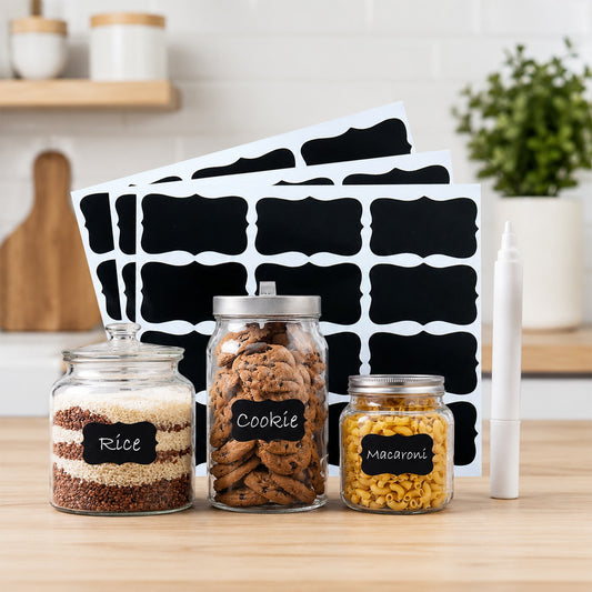 Fancy shape chalkboard sticker labels with marker pen, jar labels (1 set)