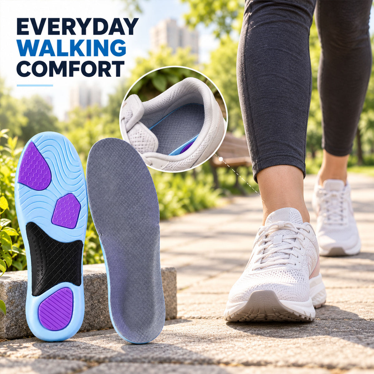 Cushioned insoles for everyday walking comfort