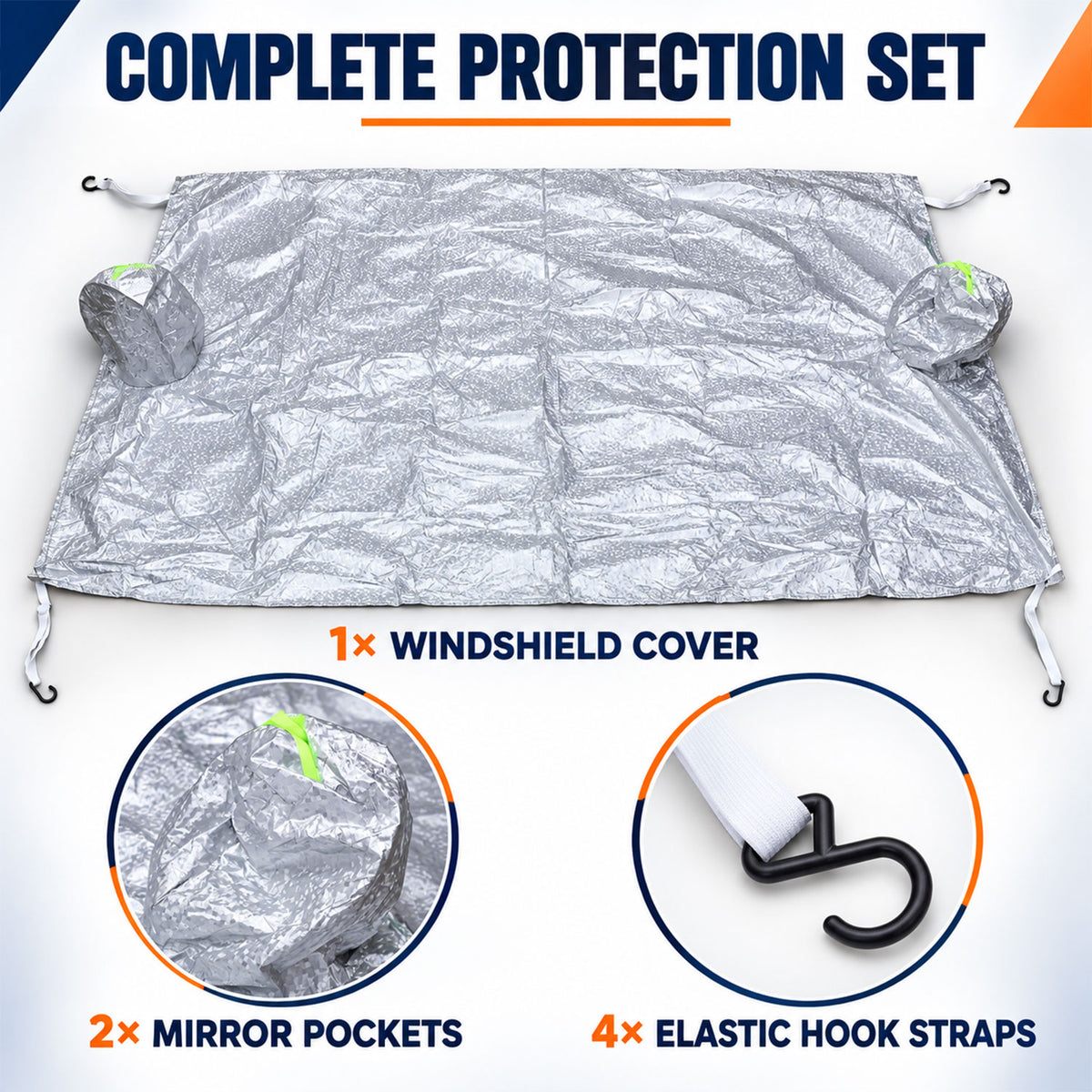 Cover with two mirror pockets and four elastic hook straps