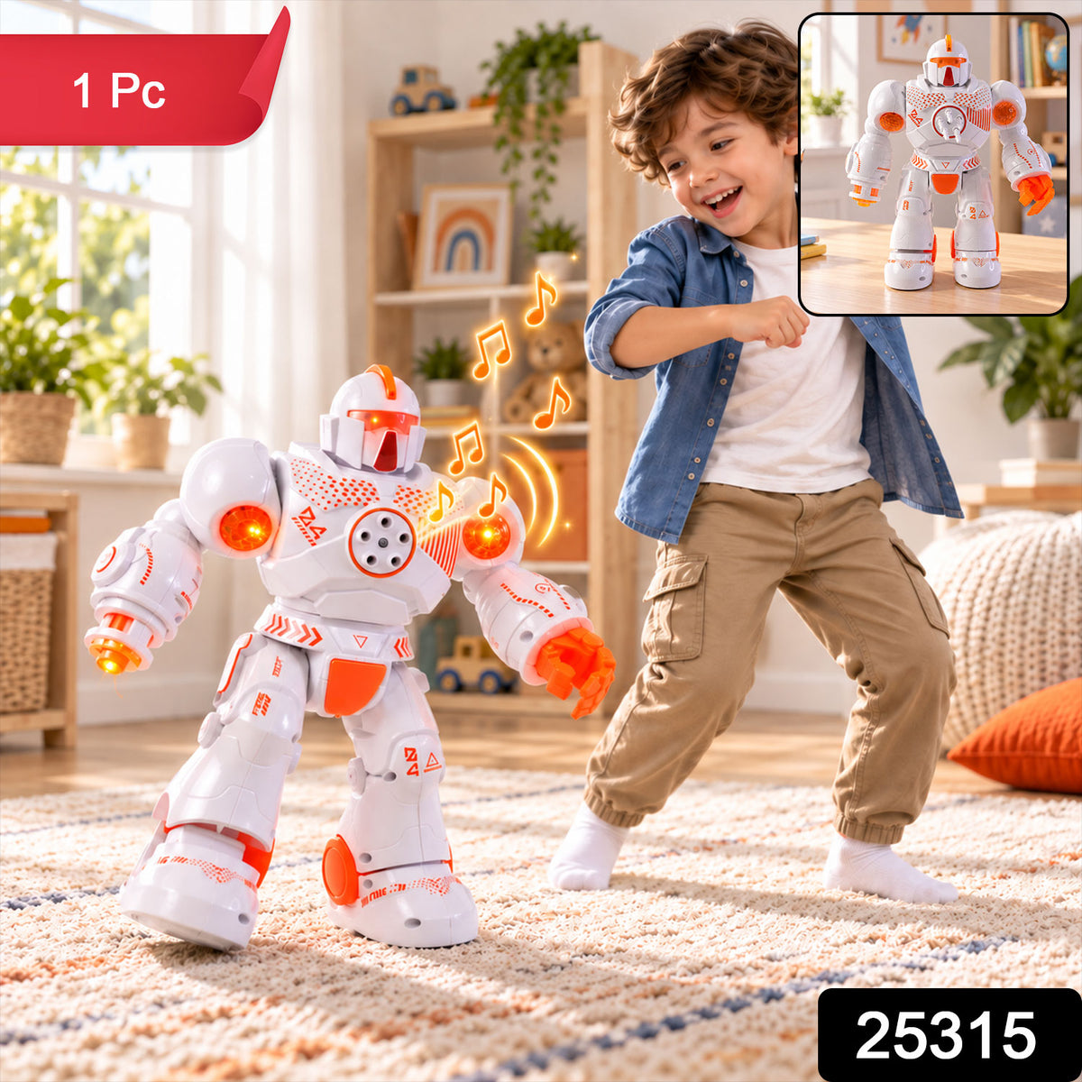Musical Dancing Robot Toy for Kids, Rotating Robot with Lights and Sound (1 Pc)