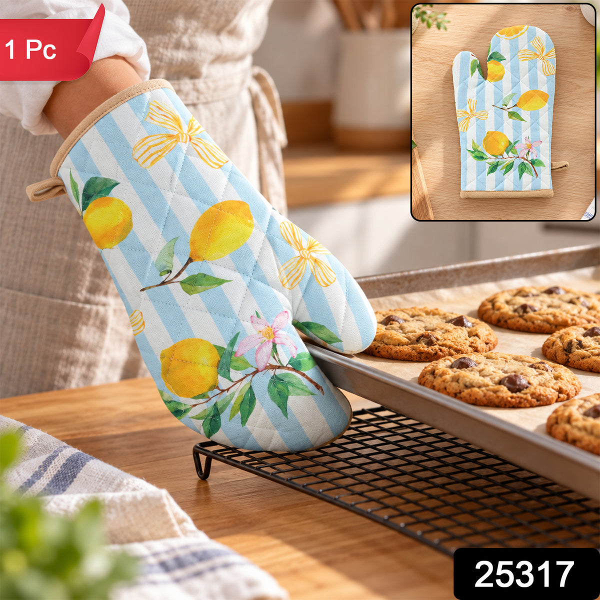 Lemon print quilted oven hand glove - SKU photo