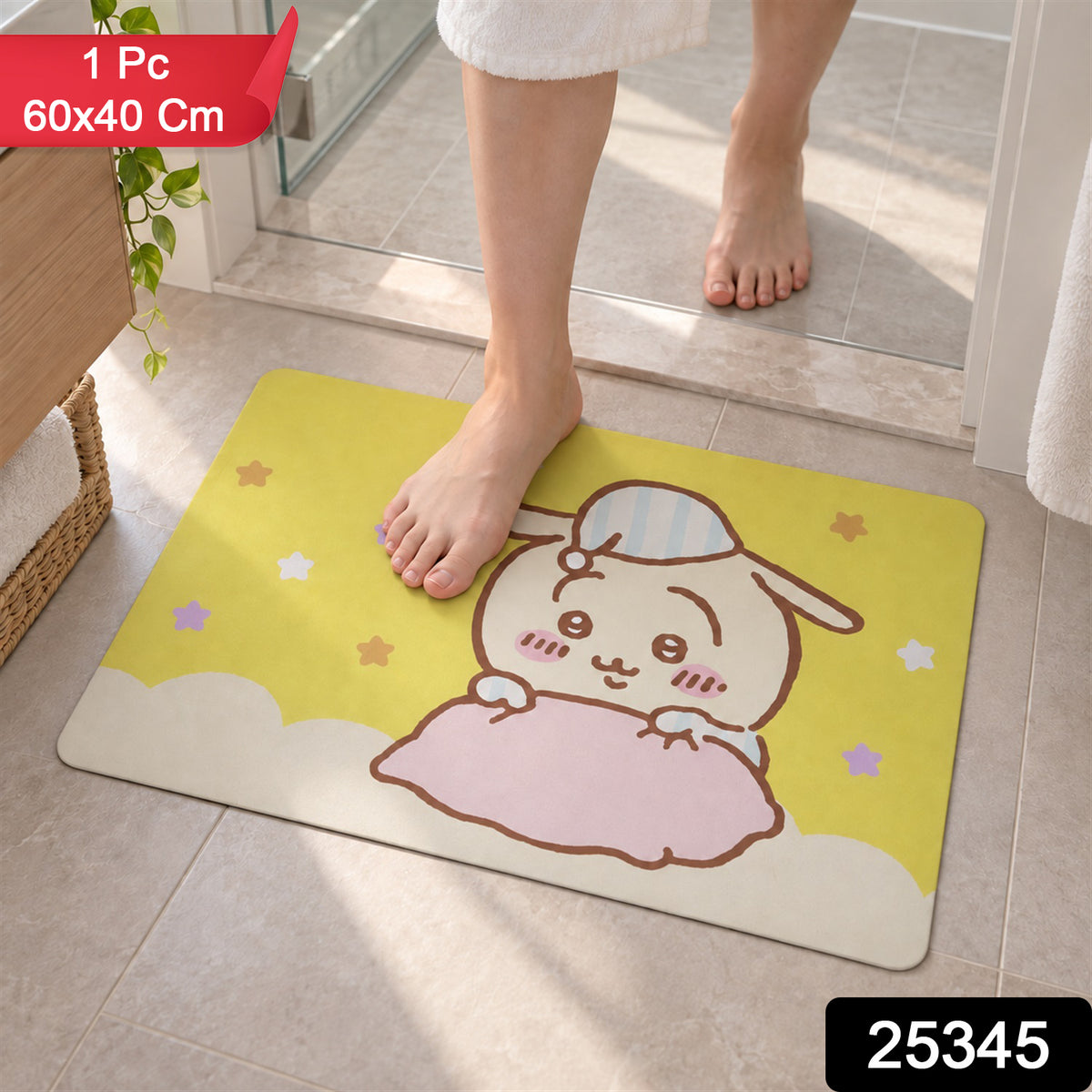 Absorbent Bathroom Mat, Cute Cartoon Bunny Print Quick Dry Mat (1 Pc, 60x40 Cm)