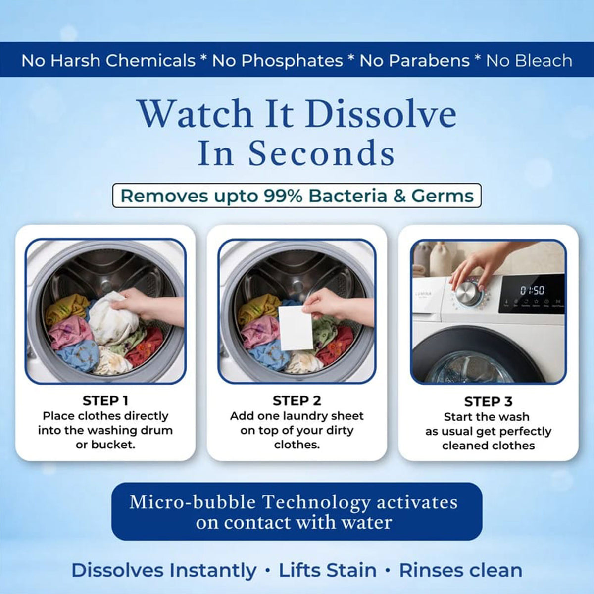 Laundry detergent sheets - dissolving guide