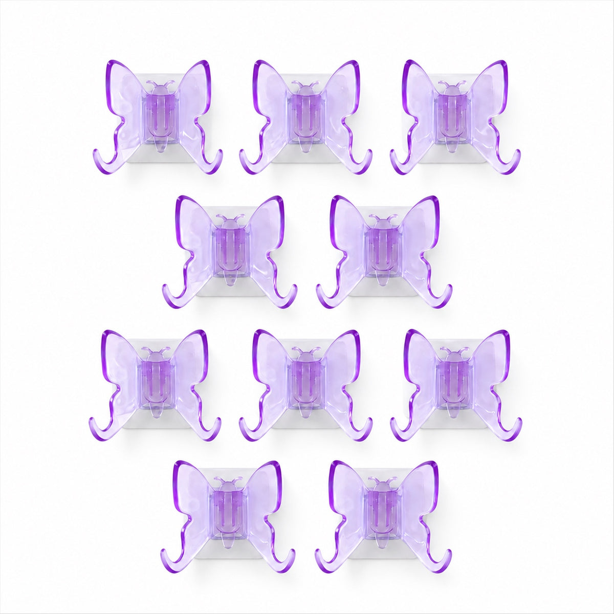 Plastic butterfly self adhesive wall hooks - white background set