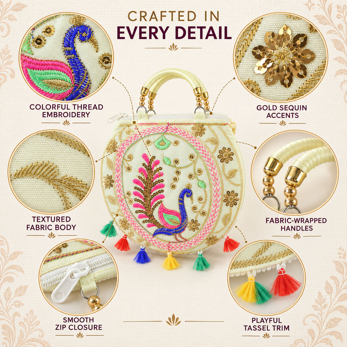 Ethnic peacock sling purse women
