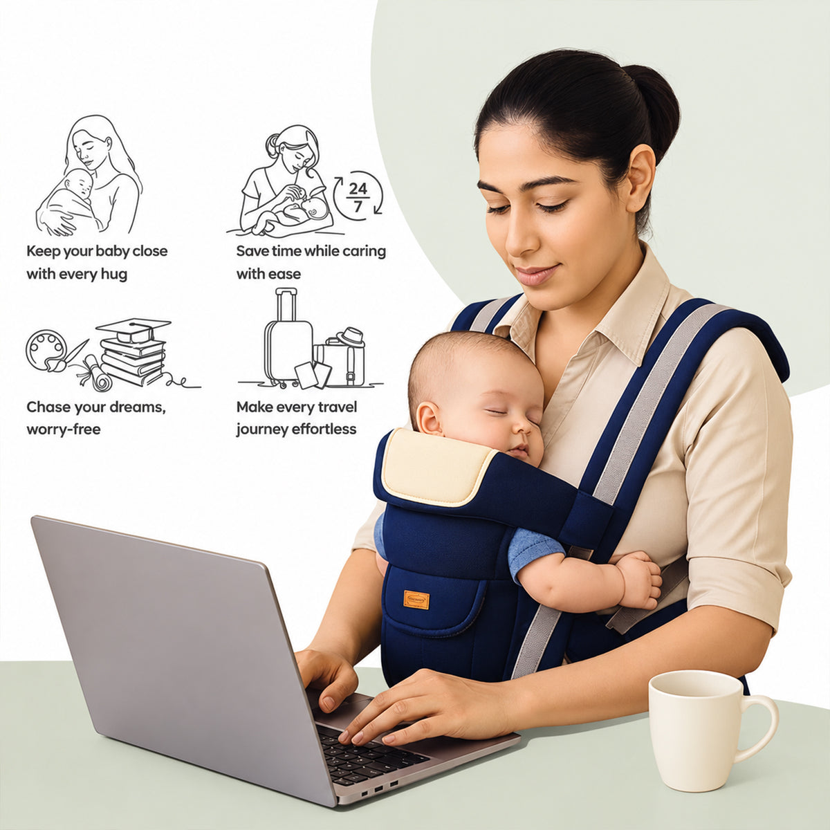Baby carrier with padded straps and head support 02