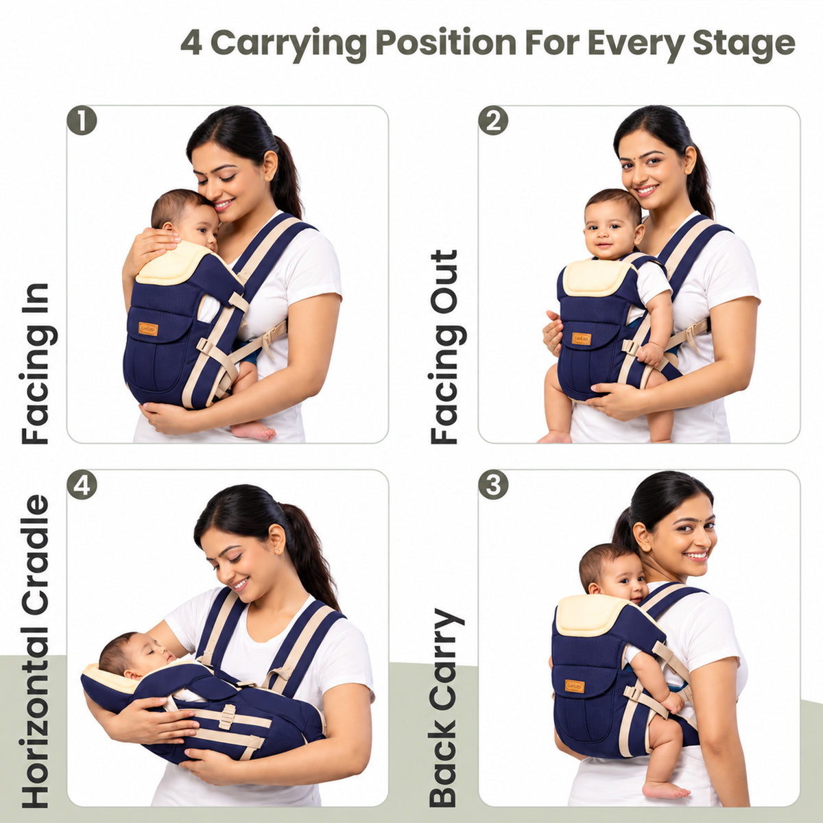 Baby carrier with padded straps and head support 03