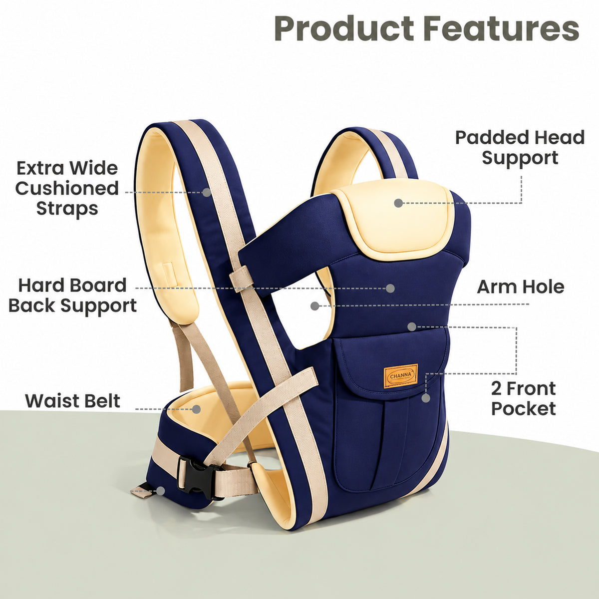 Baby carrier with padded straps and head support 06