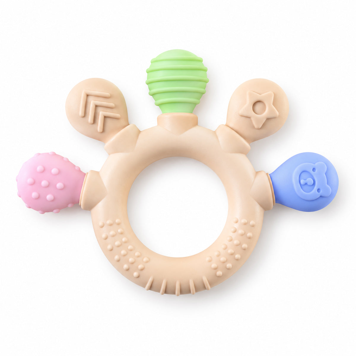 Soft silicone baby teether ring with textured ends 05