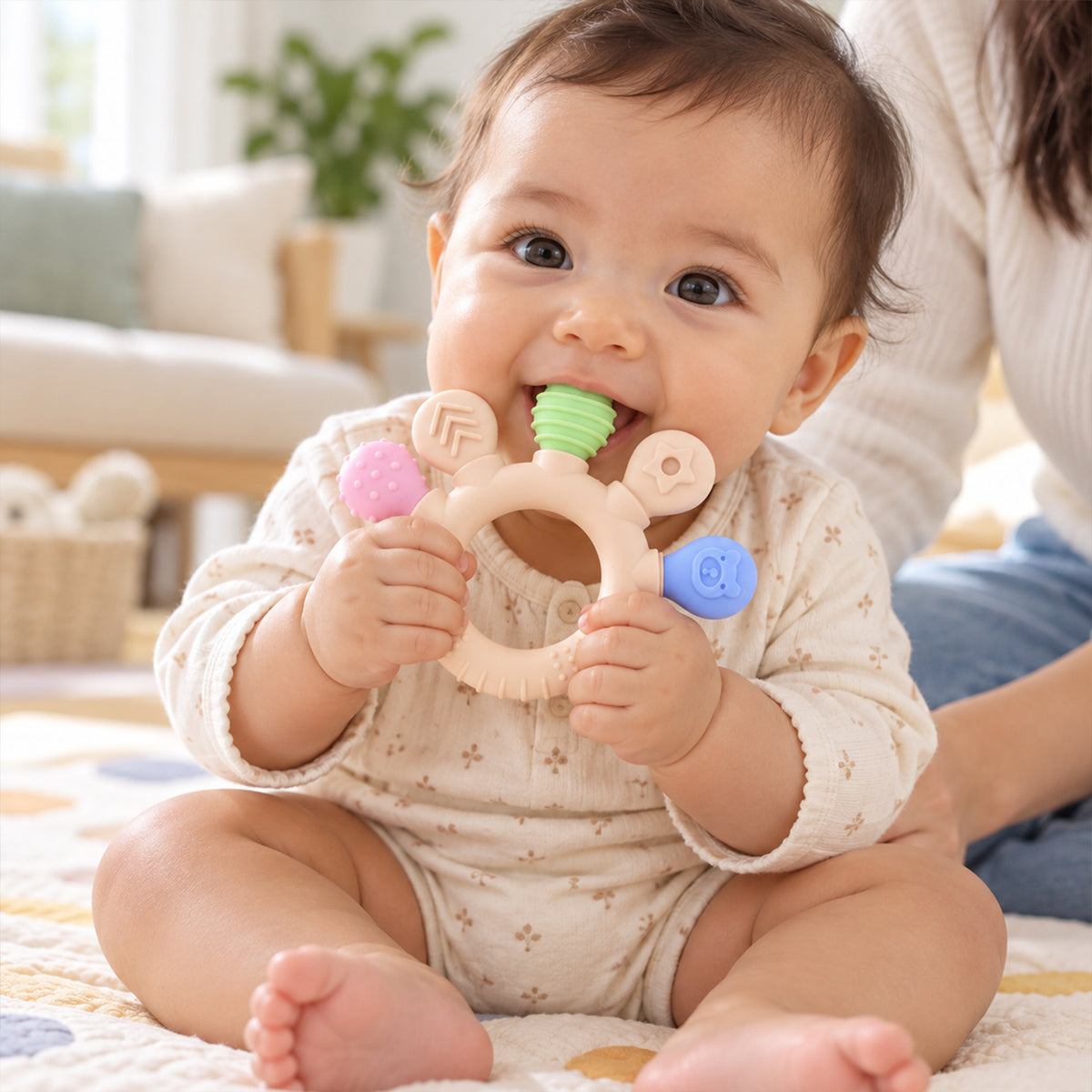 Soft silicone baby teether ring with textured ends 08