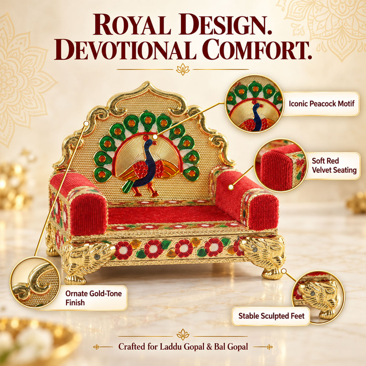 Peacock design devotional singhasan throne 02