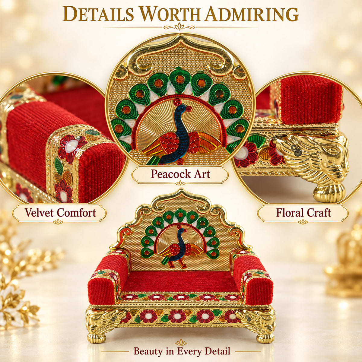 Peacock design devotional singhasan throne 03