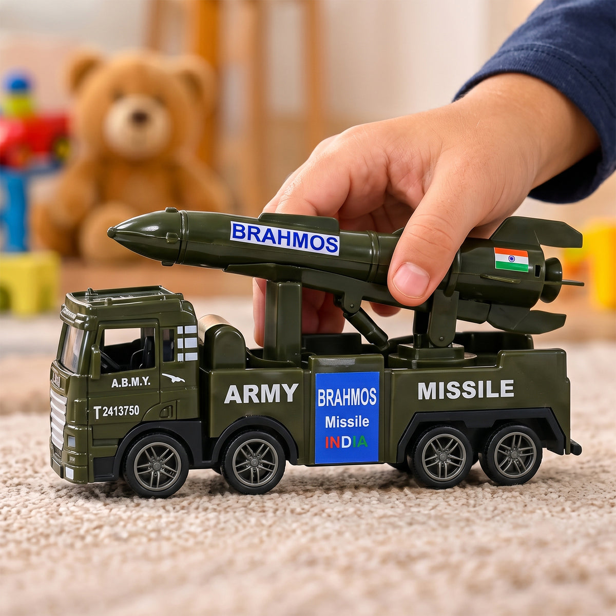 Pullback army truck toy with missile model 03