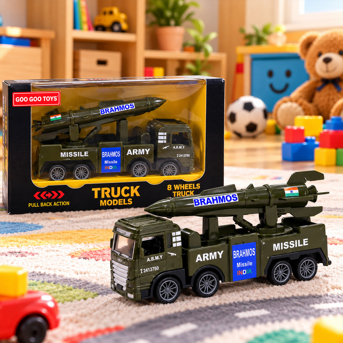 Pullback army truck toy with missile model 06